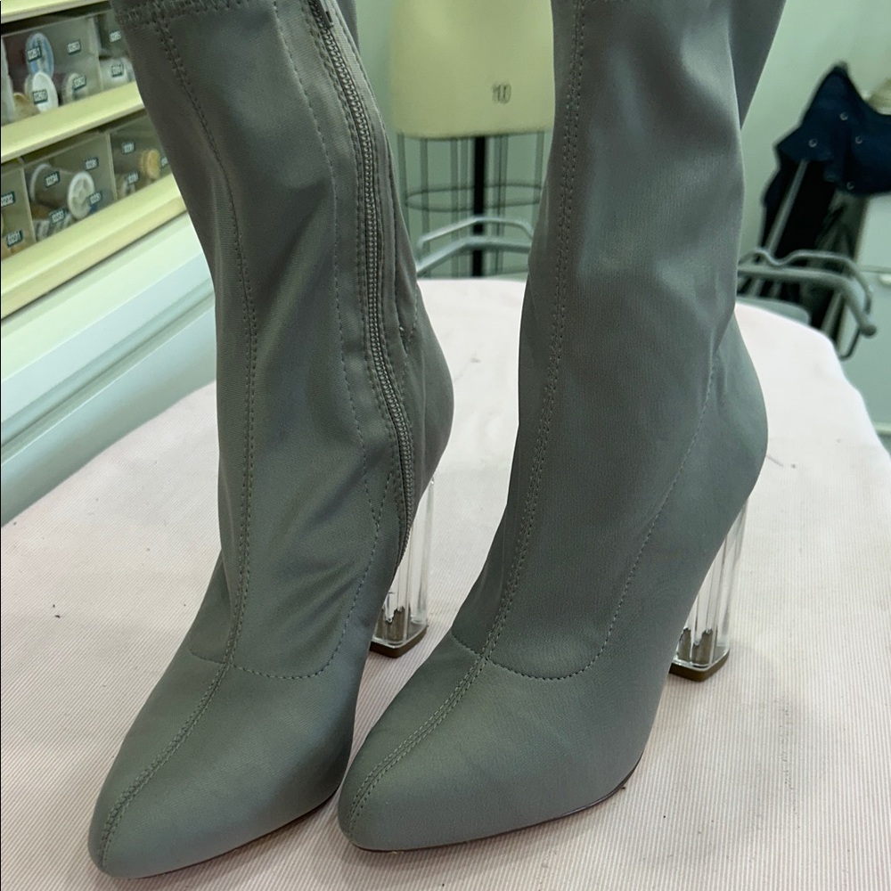 Elegant Gray Heeled Boots for Women